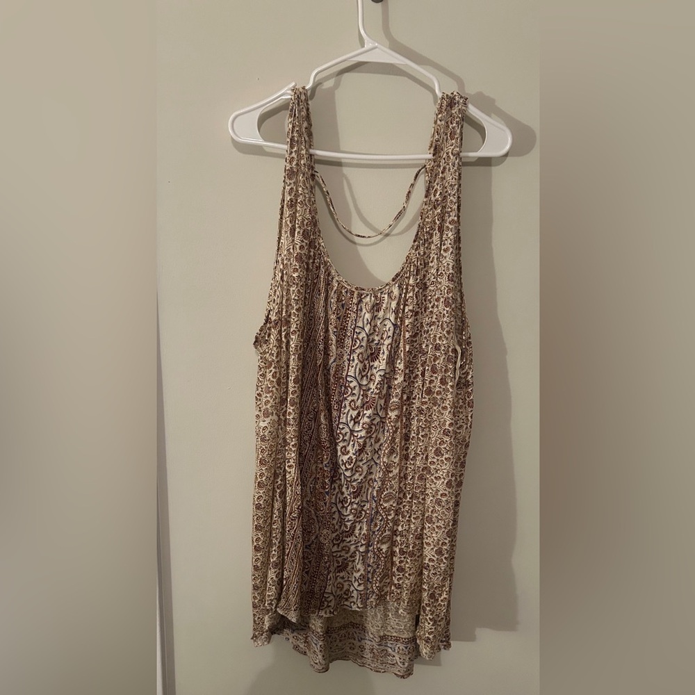 Free People Beige Brown Printed Sleeveless Tank